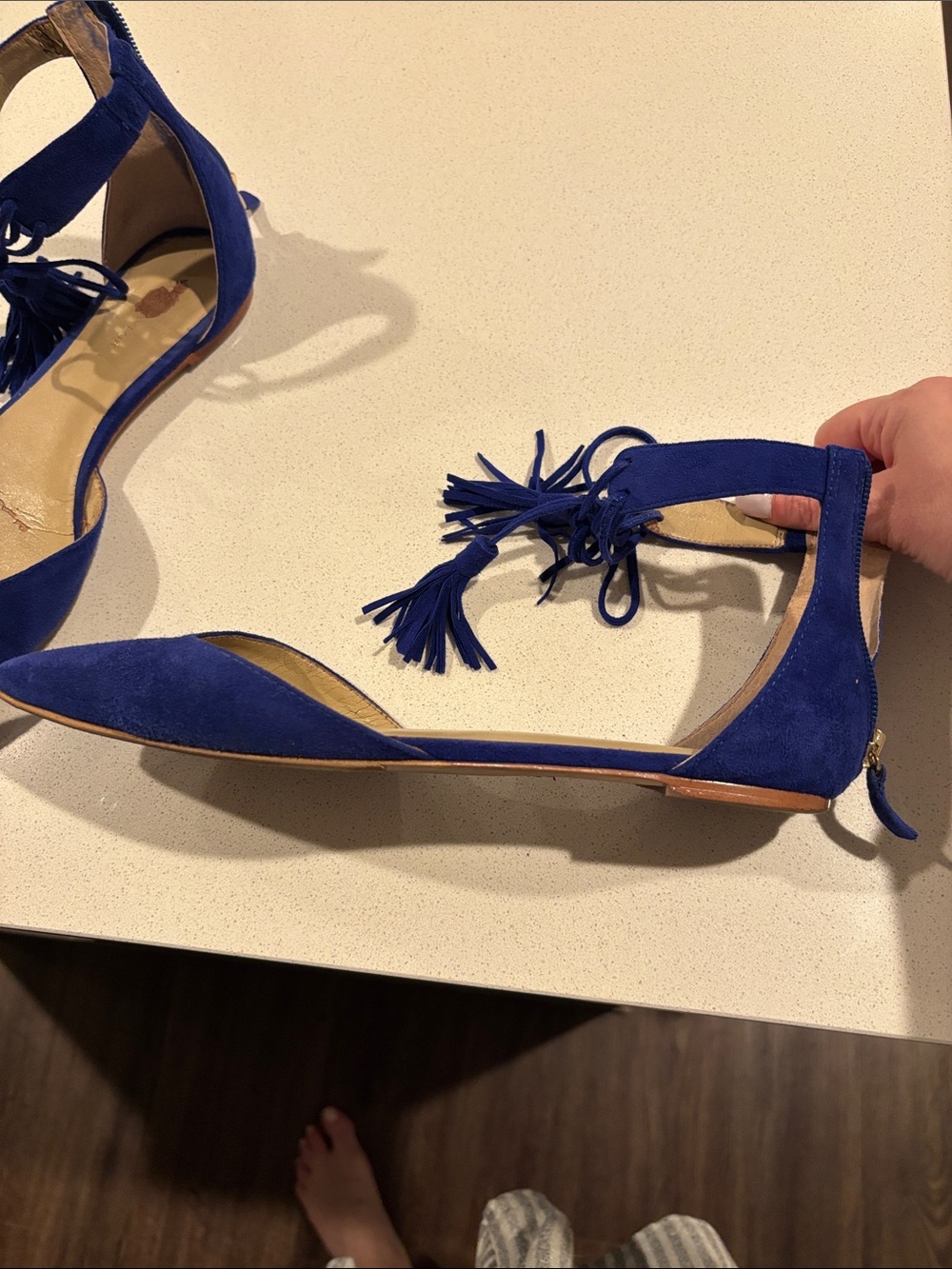 Ann Taylor Cobalt Blue Suede Tassel Flats with Ankle Tie
